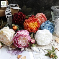 Design attrayant fleur de pivoine artificielle de luxe brûlée à 2 têtes pour la décoration de cadre de fenêtre de maison
