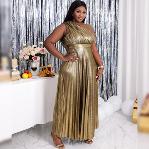 Modeste élégant or une épaule précipité plissé Maxi robe de soirée - Product Image 5