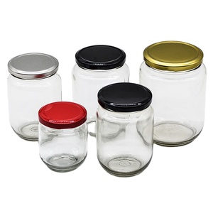 Bán Buôn Lưu Trữ Chai 350Ml 500Ml Salad Tròn Đóng Hộp Dưa Chua Sauce Spice Glass Mason Jar Container Với Nắp Kim Loại Màu Đen - Product Image 2