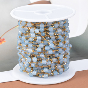 Chaîne de perles en acier inoxydable avec pierres rondes naturelles |   Chaîne de collier et de bracelet DIY au mètre - Product Image 4