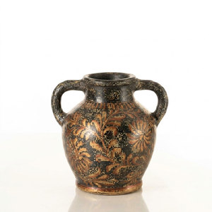 Elegant Handcrafted Black Terracotta <b>Standing</b> Jar Featuring Gold Floral Pattern - Product Image 3