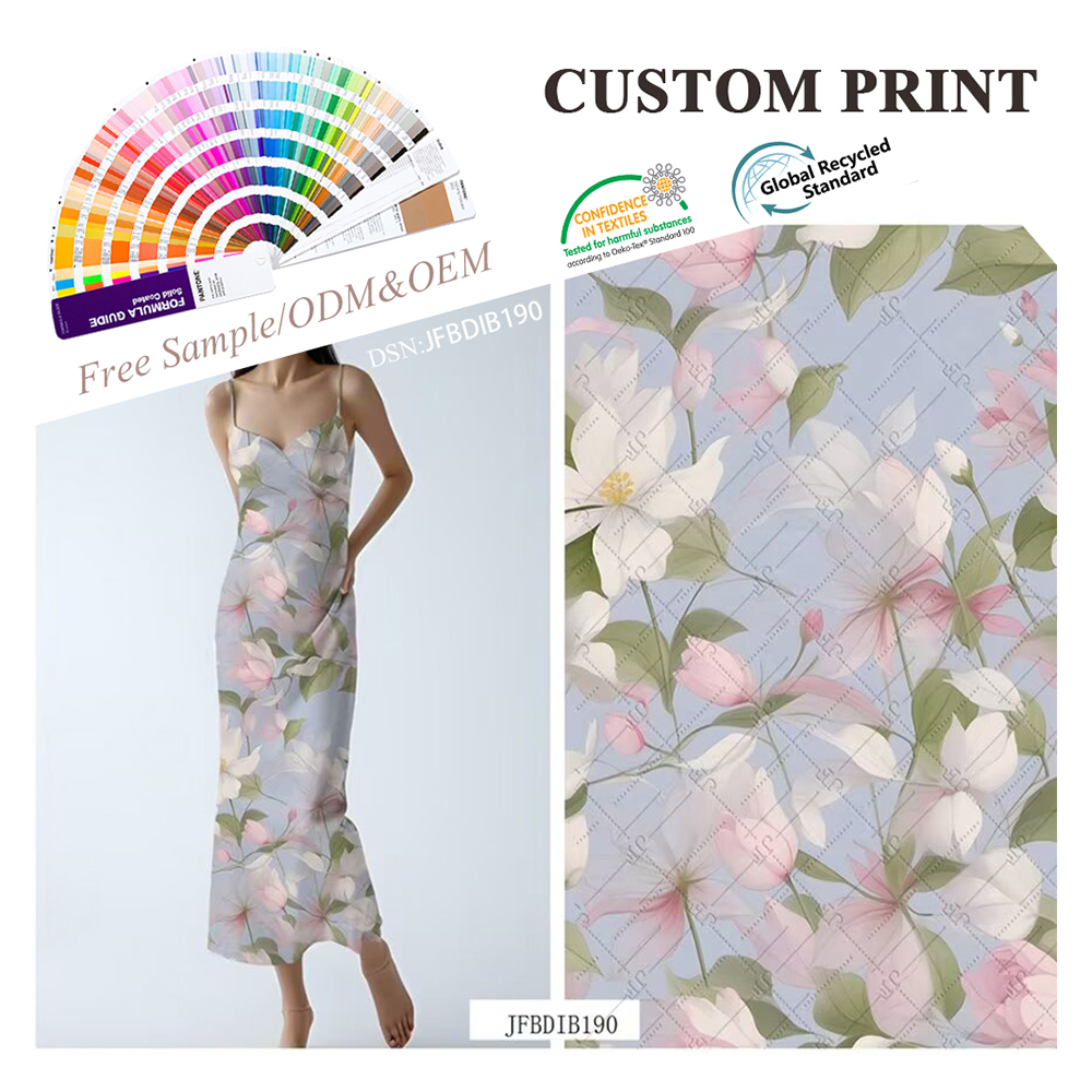 WF Eco-Friendly 100% Spun Rayon Woven Fabric Wind-Proof Quick-Dry Custom Floral Printed Poplin Dress Making Home Textile Garment