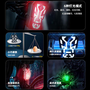 Feu arrière de vélo personnalisé CB-18196 LED rechargeable étanche IPX4 4 modes noir kaki gris plastique pour VTT et trottinette - Product Image 4