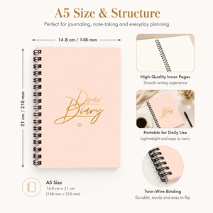 Cuaderno Espiral Dear Diary A5 con Logotipo Personalizado, 80 Hojas Rayadas, <span class=keywords><strong>Diario</strong></span> de Escritura para Mujeres, Regalo Personalizado para Registrar el Día a Día - Product Image 2