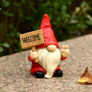 Resin Christmas Elf Miniature Figurines With Welcome Signs 3.9in Indoor Decor Gift - Product Image 4