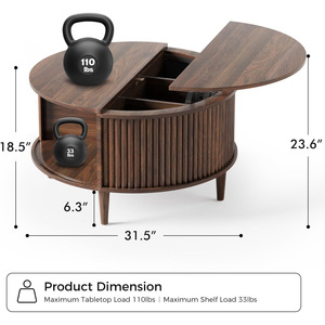 <span class=keywords><strong>Tavolino</strong></span> da Caffè Moderno in Stile Americano con Struttura in Legno e Piano Sollevabile, con Vano Portaoggetti, per Arredamento Soggiorno - Product Image 3