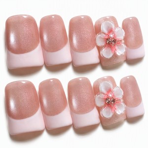 Uñas Postizas Francesas con Brillo Rosa, 10 Piezas, Uñas Cuadradas Pre-Diseñadas, Cobertura Completa, Reutilizables, Acrílicas para Dedos - Product Image 2