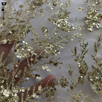 Tissu de dentelle d'or de conception florale pailletée brillante de vente chaude avec des paillettes