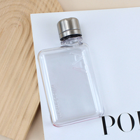 Bouteille d'eau plate carrée en plastique sans BPA, transparente, pour boissons, avec logo personnalisé, promotionnelle