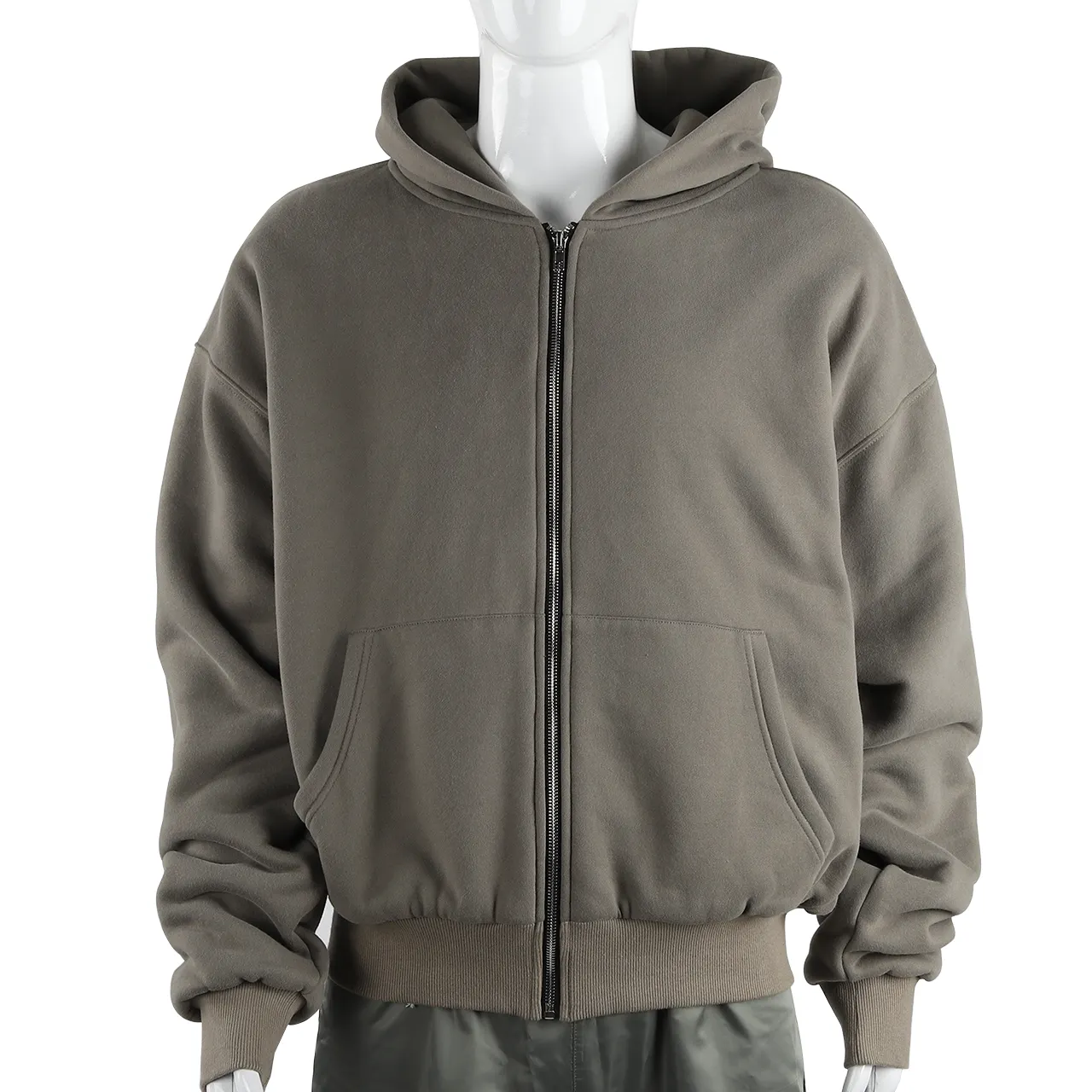 Chất lượng cao 700 GSM cổ điển màu xám thả vai thêu Heavyweight đá axit rửa Zip Up hoodie cho nam giới