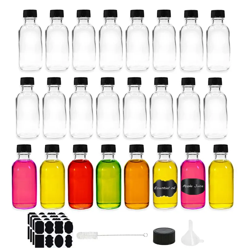 As garrafas de vidro claras pequenas com tampas recipientes do suco com tampas para a água refillable do refrigerador engarrafam garrafas vazias do suco reusáveis