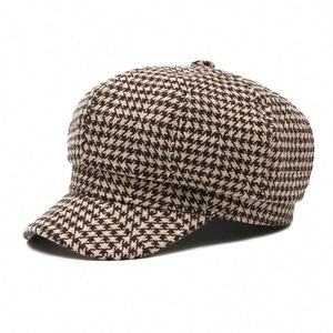 Gorro de boina retro japonés para mujer, estilo literario, cálido para otoño e invierno, con estampado a cuadros, gorra de pintor de moda, gorra de 8 paneles tipo Newsboy - Product Image 6