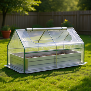 กระบะปลูกต้นไม้โลหะกลางแจ้ง ขนาด 6x3 ฟุต ทำจากเหล็กชุบสังกะสี พร้อมเตียงปลูกยกสูง และหลังคาคลุมแบบเรือนกระจกขนาดเล็กทำจากพีวีซี - Product Image 2