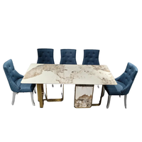Table rectangulaire en marbre de qualité supérieure pour villa européenne, en pierre frittée, pour 8 personnes, en acier inoxydable, mobilier de gros