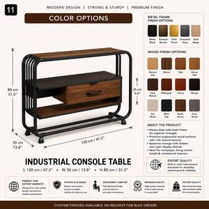 Mesa Consola Industrial con Acabado de Madera Rústica y Estructura Metálica para Entrada, Sala de Estar, Pasillo y Espacios Comerciales - Product Image 2