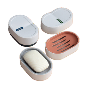 Support de rangement double couche en PP pour savon de salle de bain d'hôtel avec plateau de drainage, boîte à savon en plastique avec couvercle, prix bas, ensembles de salle de bain en gros - Product Image 1