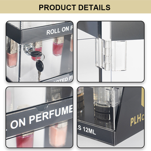 Présentoir à parfum en acrylique personnalisé avec serrure, <span class=keywords><strong>vitrine</strong></span> cosmétique transparente pour comptoir de magasin de détail, support de bouteilles d'huile de marque - Product Image 6