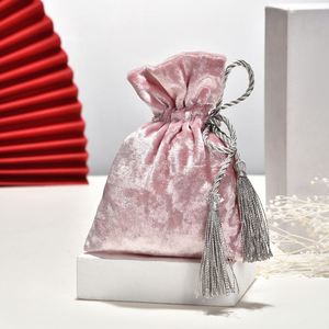Sacs à bijoux en velours recyclables avec cordon à pompon, imprimés sérigraphiés, pour bracelets, cadeaux, sacs anti-poussière, emballages de bonbons de mariage, personnalisables - Product Image 4