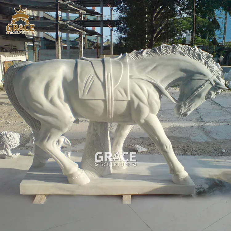 Patung Kuda Marmer Alami Buatan Tangan Patung Ukiran Kuda Ukuran Hidup Batu