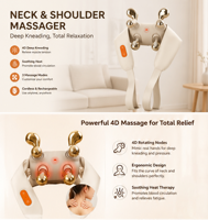 Masseur de cou et d'épaules amélioré avec tête de massage en tissu élastique PU supérieur, rotation à 360°, chauffage Shiatsu, pétrissage 3D et contrôle de la vitesse