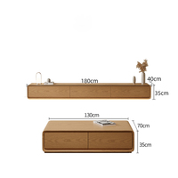 Meuble TV en bois massif du sol au plafond, style bois naturel crème, moderne et minimaliste, meuble TV de salon, table basse
