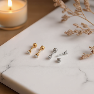 Orecchini a lobo Angelina in acciaio inossidabile con diamante, placcati oro, taglio brillante rotondo, montatura a griffe, minimalisti per uso quotidiano - Product Image 5