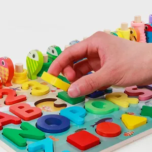 Montessori İşlevli sayma kurulu ahşap balıkçılık matematik erken eğitici oyuncaklar çocuklar için