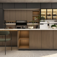 Offre Spéciale : Ensemble de Cuisine Moderne Personnalisé en Pin avec Îlot Central et Bande LED pour Villa et Appartement