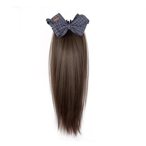 Perruque châtain raide avec pince banane à motif écossais pour femme, extension de cheveux réaliste à volume complet - Product Image 1