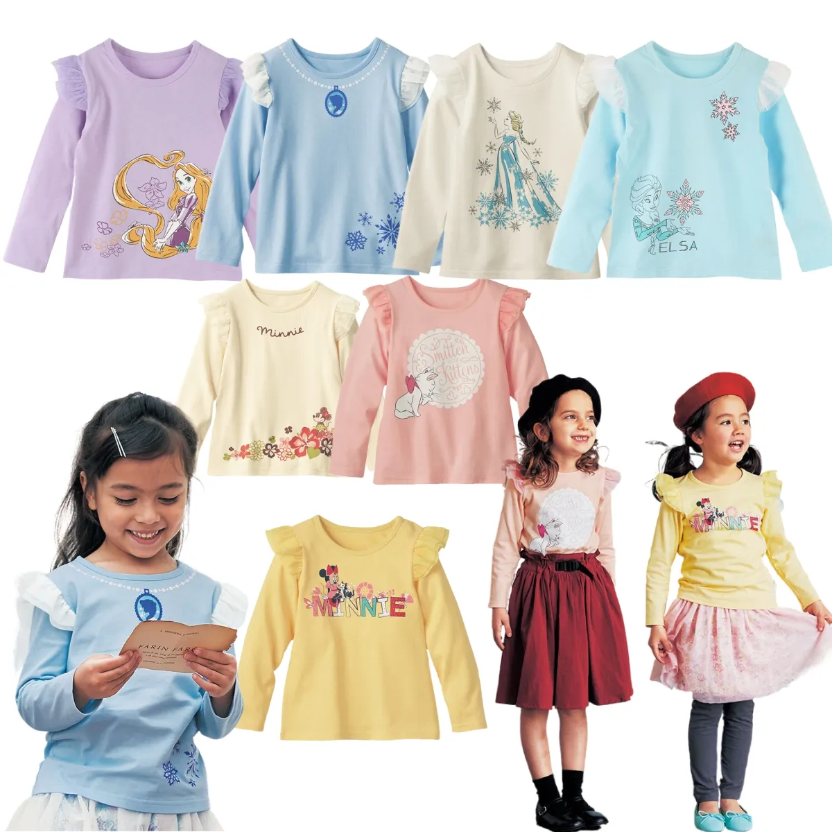 Vestiti per bambini ultimo design alla moda cotone 100% con volant manica lunga cartoon stampa maglietta dolce per bambine