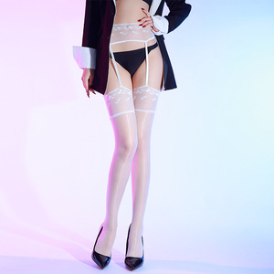 Thigh High Stockings Ultra Thin Nylon Transparent With Lace Trim For Nightclubs Clubbing Women Middle Aged - Product Image 1