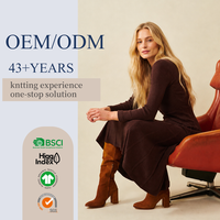Robe midi en tricot côtelé en coton, col rond, manches longues, ourlet plissé, pour toutes les occasions