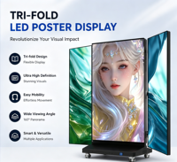 Écran publicitaire LED pliable sur 3 côtés |   Affiche LED pliable en trois parties |   Affichage numérique sur pied pour intérieur