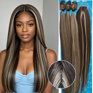 Extensions de cheveux synthétiques ultra-lisses, 3 paquets avec closure, 28 pouces, résistantes à la chaleur - Product Image 2