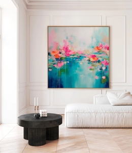 Quadro Moderno Colorato con Cornice, Arte Astratta 3D Testurizzata Dipinta a Mano, Decorazione per Soggiorno, Dipinto su Tela Rosa e <span class=keywords><strong>Verde</strong></span> <span class=keywords><strong>Acqua</strong></span> - Product Image 3