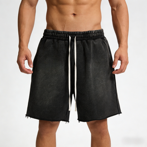 2026 New Arrival Men's Drawstring 100% Cotton Washed Distressed Print Custom Logo <b>Hip</b> Hop Streetwear Casual Loose Fit Shorts - Product Image 5