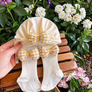 Saf ve şeker renk bebek prenses şapkalar ve bellek takım bebek çorap Set rahat bebek iç çamaşırı çorap - Product Image 1