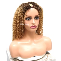 Perruque mi-tête en cheveux humains vierges bruts, avec couleur de racine personnalisée, styles Afro Kinky Curly, Coily Wave, Wavy, U-Part et V-Part, fabriquée à la machine