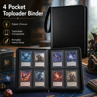 Carpeta con cremallera de 4 bolsillos para tarjetas, álbum de cuero PU con páginas transparentes para tarjetas de juegos de mesa