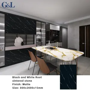 Contoh gratis 800x2600x15mm batu buatan lempengan batu hitam disinter untuk meja dapur