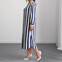 Robe chemise à rayures pour femmes grande taille, à manches longues, à simple boutonnage, coupe droite, jupe décontractée pour femme, grande taille 1XL-5XL