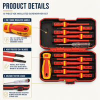 HEHE Ensemble de tournevis isolés VDE 1000V, 13 pièces, CR-V, magnétiques, interchangeables, kit d'outils manuels pour électriciens avec stylo testeur