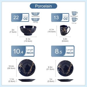 <span class=keywords><strong>Service</strong></span> de table pour 6 personnes, <span class=keywords><strong>vaisselle</strong></span> en <span class=keywords><strong>porcelaine</strong></span> moderne complète, 24 pièces (assiettes plates, bols à dessert) - Product Image 5