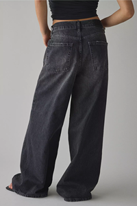 Jeans Crop a Vita Alta Personalizzati OEM, Denim Nero Rigido Lavato, Traspirante, Ecologico, Vintage, per Estate e Inverno - Product Image 5