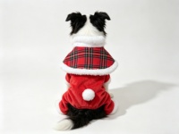 Combinaison de Noël pour animaux de compagnie, vente en gros d'usine, costume de Père Noël en peluche à carreaux rouges avec col en fourrure pour petits chiens et chats