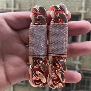 Bracelet pour hommes femmes Cadena De Oro Rosa Vente en gros avec chaîne cubaine à maillons rose plaqué or Miami en laiton massif