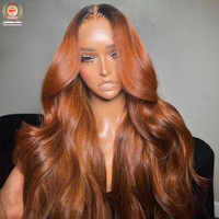 Vente en gros 13x4 13x6 350 #   Perruques en cheveux humains ondulés couleur gingembre personnalisée, avec dentelle frontale HD complète, pour femmes noires