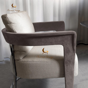 Italian Light Luxury Modern Stainless Steel <b>Armchairs</b> High End Genuine Leather or Fabric for Villa and Apartment Living Rooms - Product Image 4