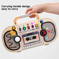 Juguete educativo para bebés de 1 + año de edad, tablero sensorial ocupado de madera con 5 circuitos de interruptor de luz LED, grabadora de juego de simulación