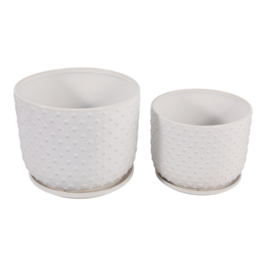 Vasi in gres effetto bolle con sottovaso testurizzato per piante da interno ed esterno, decorazioni da giardino - Product Image 5
